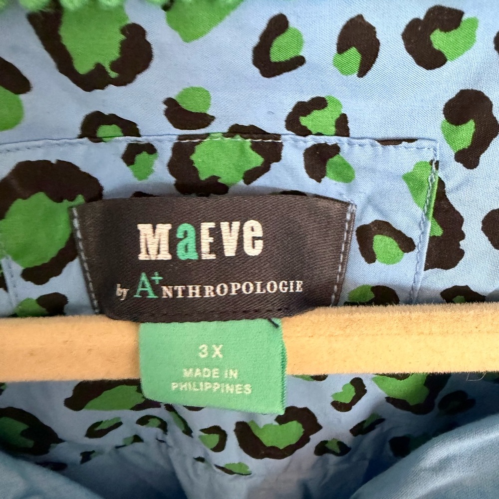 Maeve Anthropologie+ Paola Flounced Midi Dress-Blue Leopard 3X - Picture 4 of 5